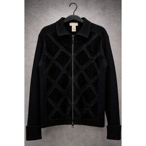 VTG LEATHER PATCHWORK ZIP SWEATER L STUDIO WORKS Y2K GRUNGE